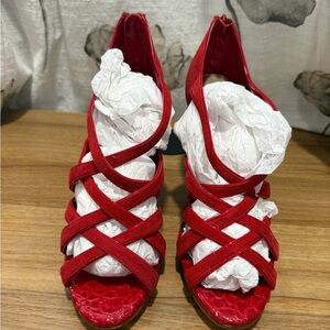 White House Black Market Red Strappy Heels
